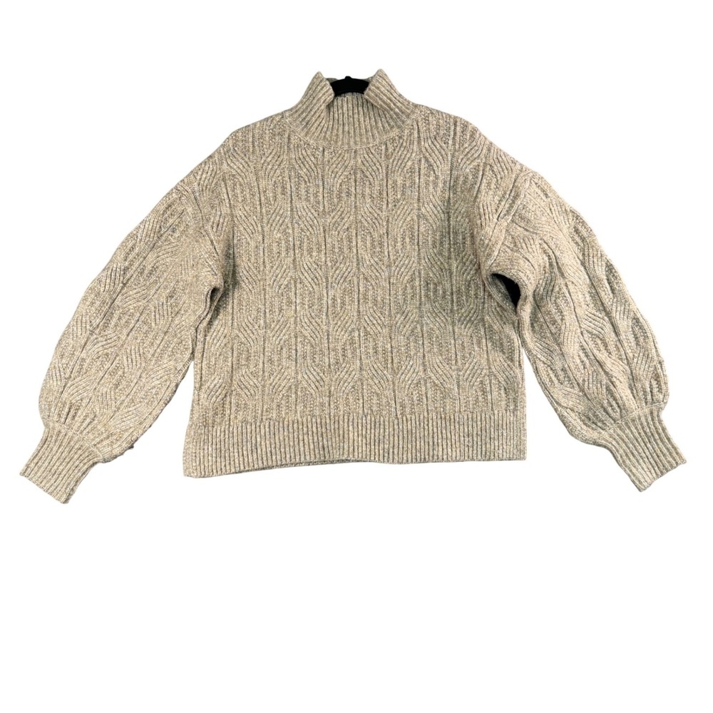 Prologue Beige Chunky Fisherman Cable Knit Turtleneck Sweater Cozy‎ Women's S